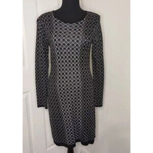 Cynthia Rowley Black‎ & White Geometric Long Sleeve Knit Sweater Dress M